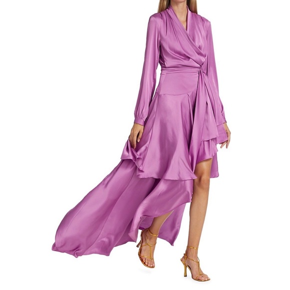 EUC PatBO Orchid High-Low Satin Wrap Gown - Picture 4 of 13